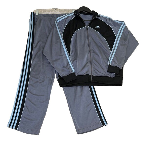 adidas Pants - ADIDAS Womens XL Gray/Black 3-Stripes Track Suit Zip Jacket & Pants